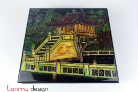 Black rectangular lacquer box carved One Pillar Pagoda with 8 partitions 27*30cm